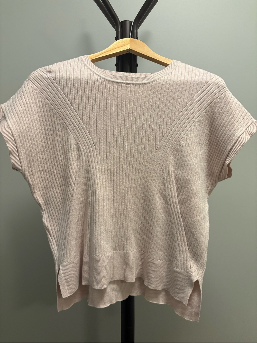 Tahari Soft Ribbed Short Sleeve Top - Blush Beige